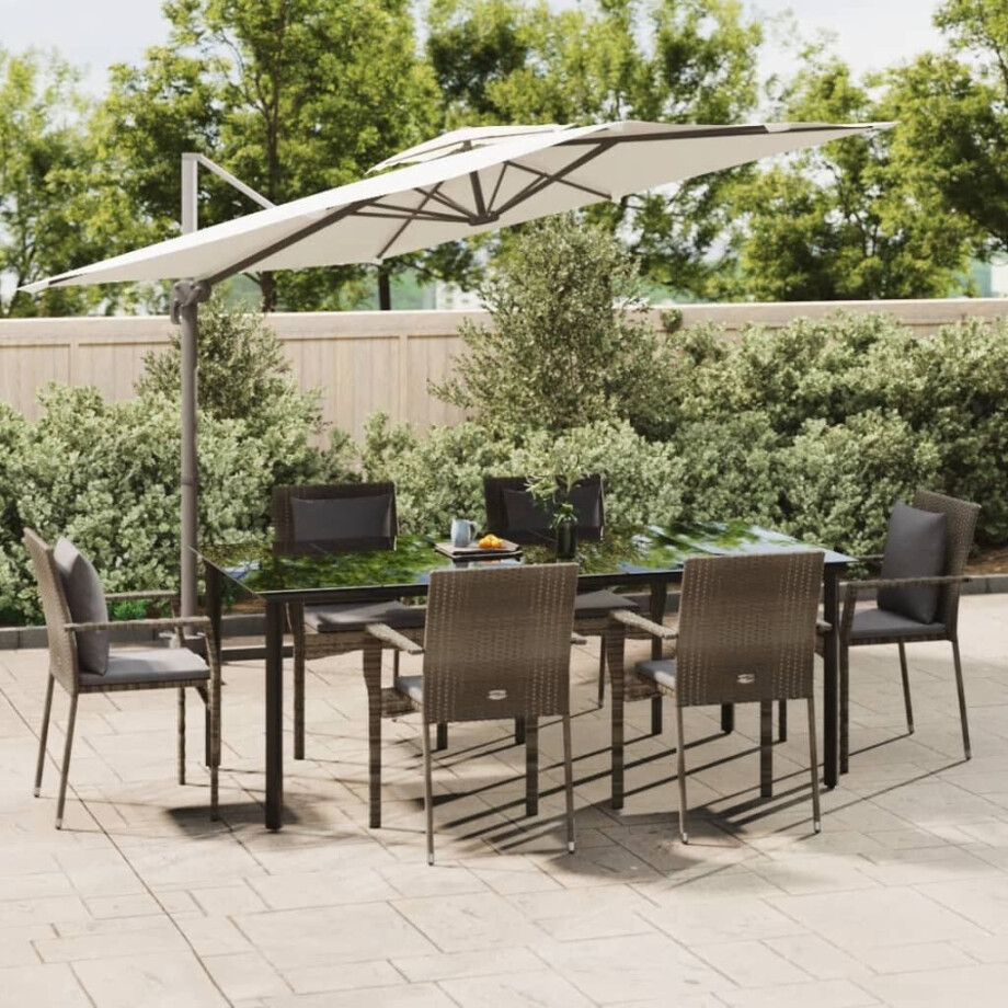 vidaXL 7-delige Tuinset met kussens poly rattan zwart en grijs afbeelding 1