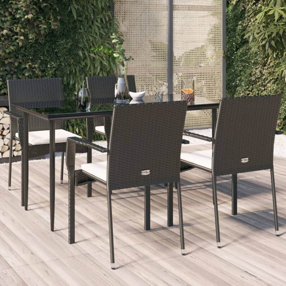 vidaXL 5-delige Tuinset met kussens poly rattan zwart afbeelding 1