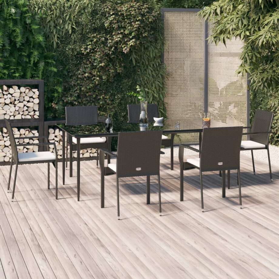 vidaXL 7-delige Tuinset met kussens poly rattan zwart vidaXL 7-delige Tuinset met kussens poly rattan zwart afbeelding 1