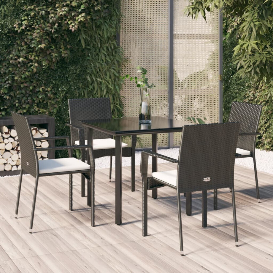 vidaXL 5-delige Tuinset met kussens poly rattan zwart afbeelding 1