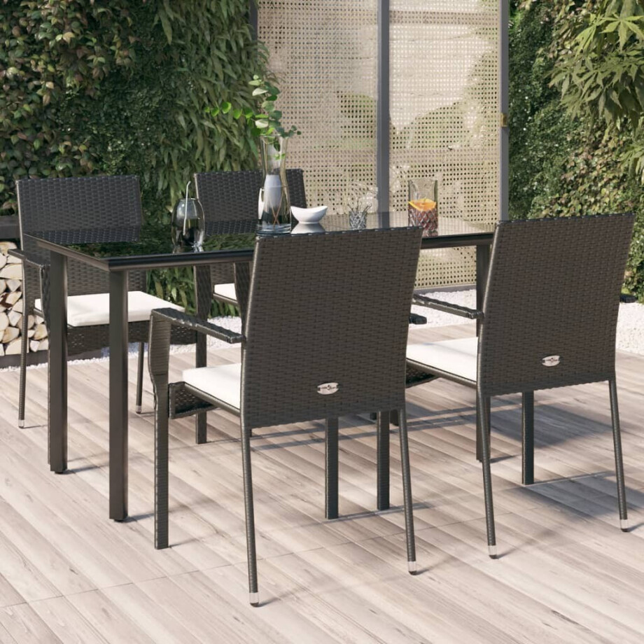 vidaXL 5-delige Tuinset met kussens poly rattan zwart afbeelding 1