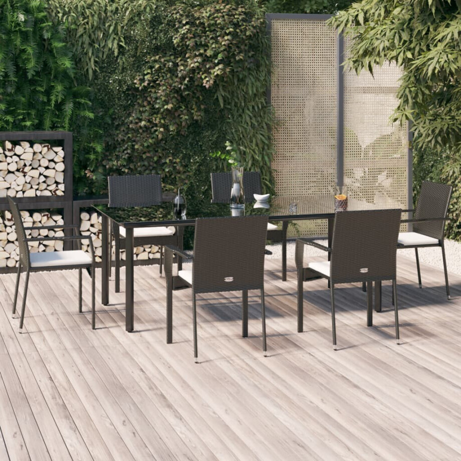 vidaXL 7-delige Tuinset met kussens poly rattan zwart afbeelding 1