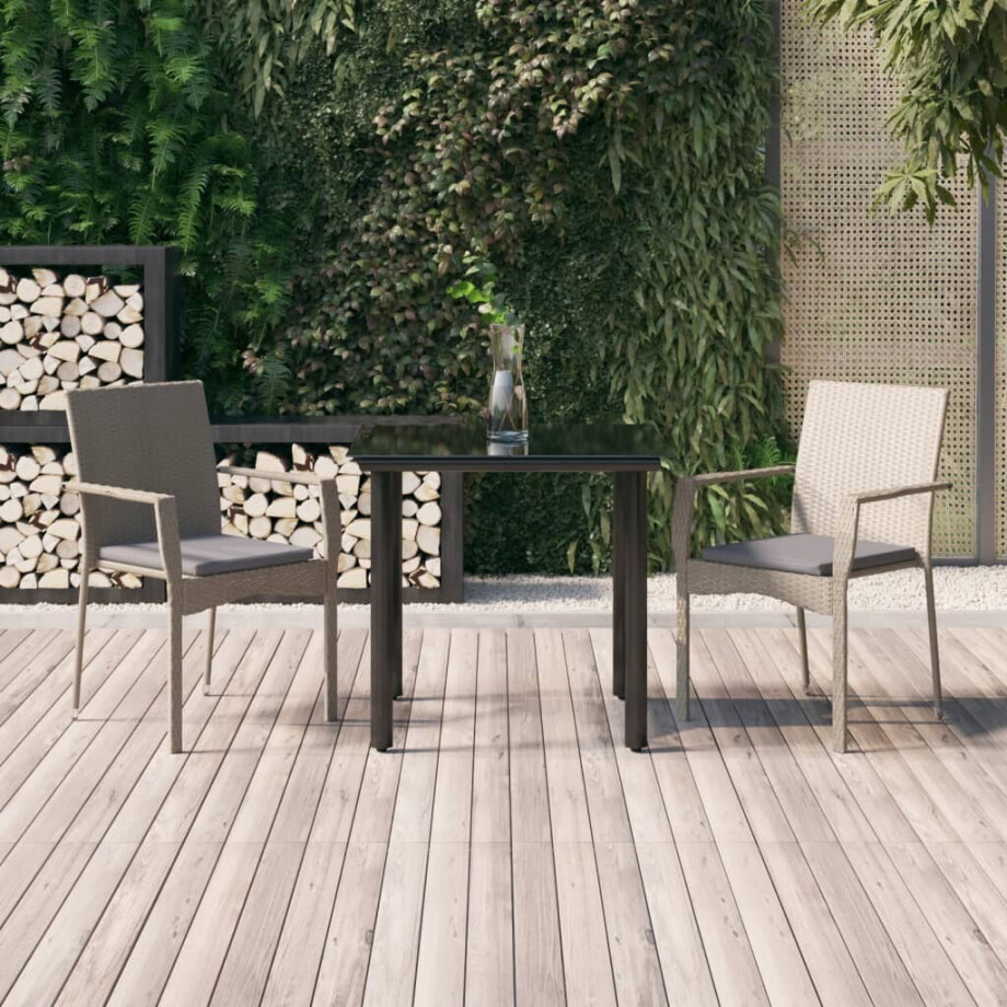 vidaXL 3-delige Tuinset met kussens poly rattan zwart en grijs afbeelding 1