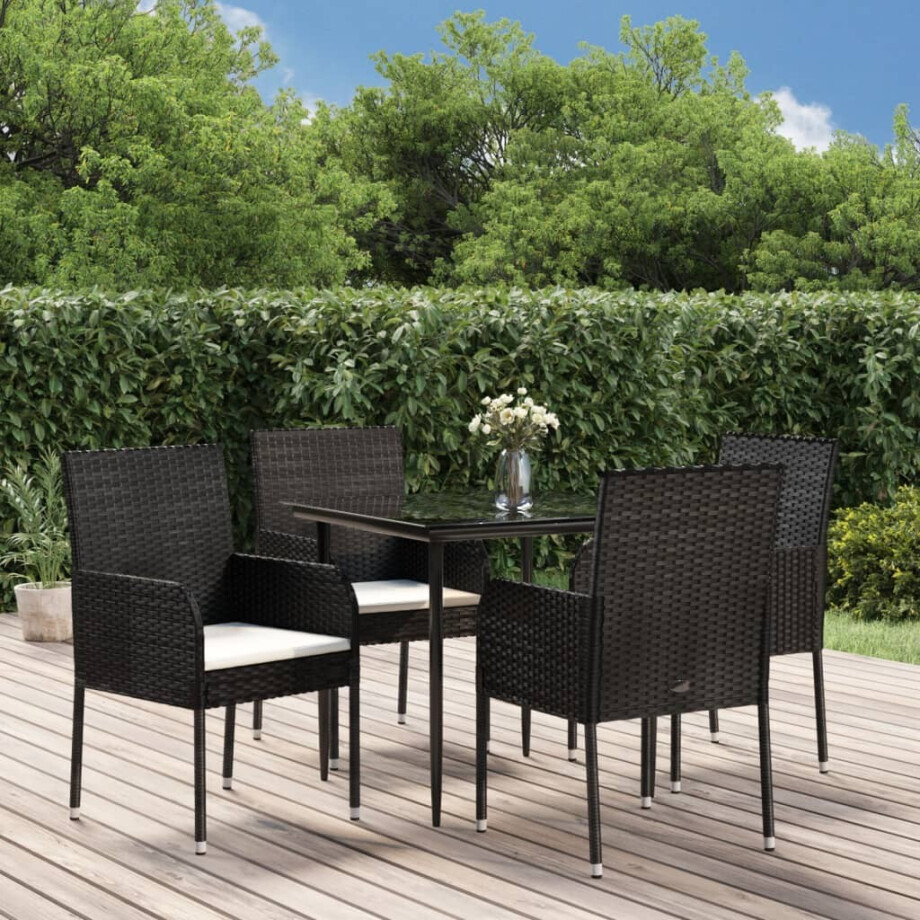 vidaXL 5-delige Tuinset met kussens poly rattan zwart afbeelding 1