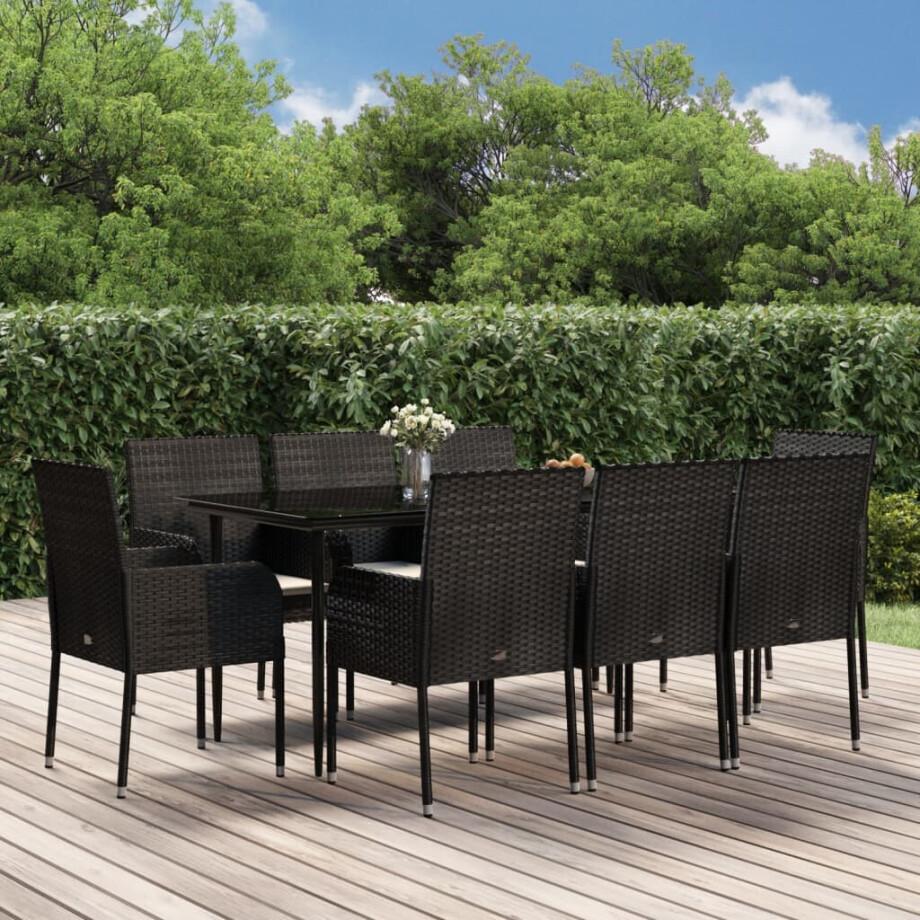 vidaXL 9-delige Tuinset poly rattan zwart afbeelding 1