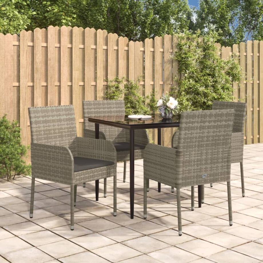 vidaXL 5-delige Tuinset met kussens poly rattan zwart en grijs afbeelding 1
