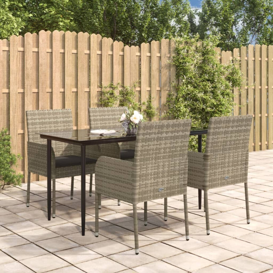 vidaXL 5-delige Tuinset met kussens poly rattan zwart en grijs afbeelding 1