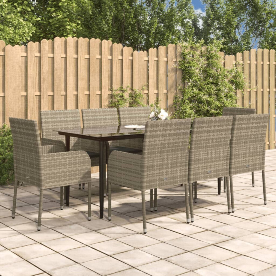 vidaXL 9-delige Tuinset met kussens poly rattan zwart en grijs afbeelding 1