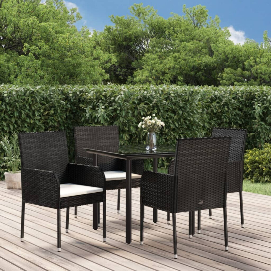 vidaXL 5-delige Tuinset met kussens poly rattan zwart afbeelding 1