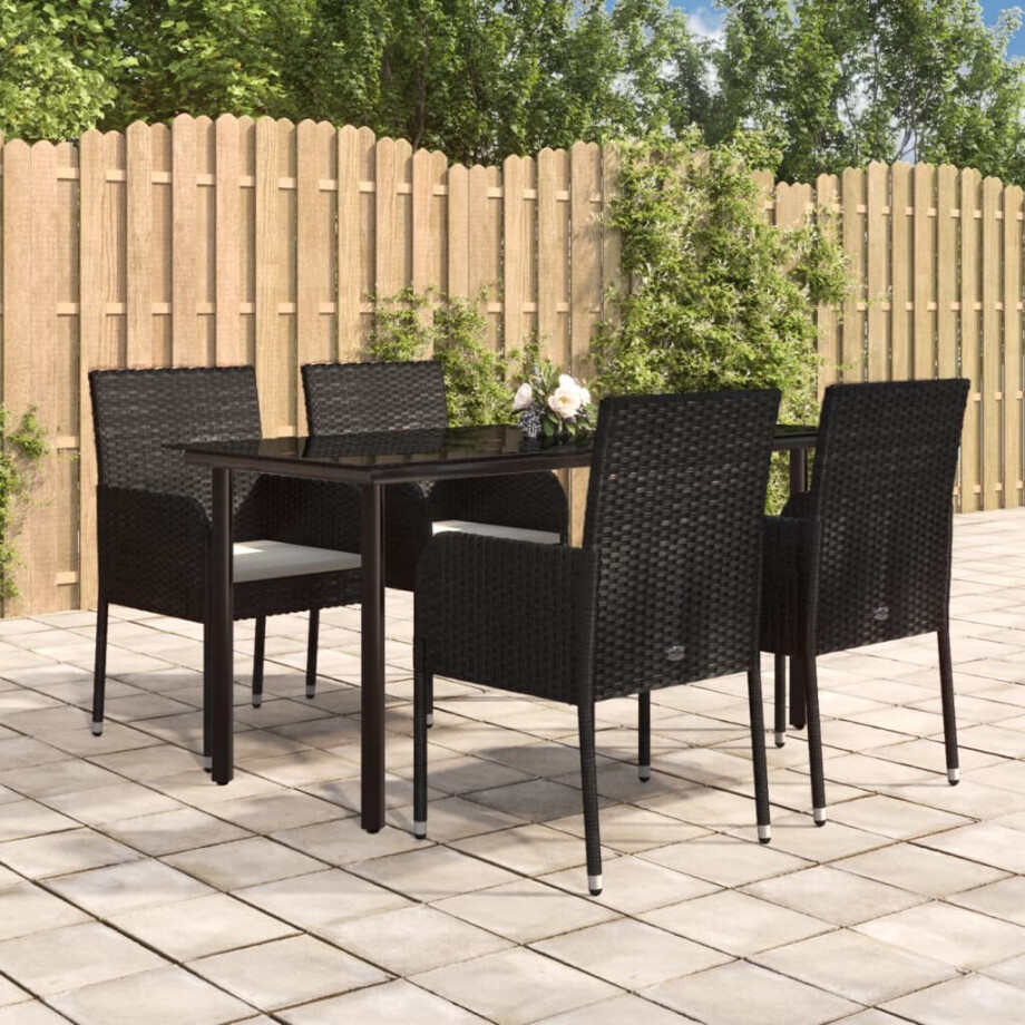 vidaXL 5-delige Tuinset met kussens poly rattan zwart afbeelding 1