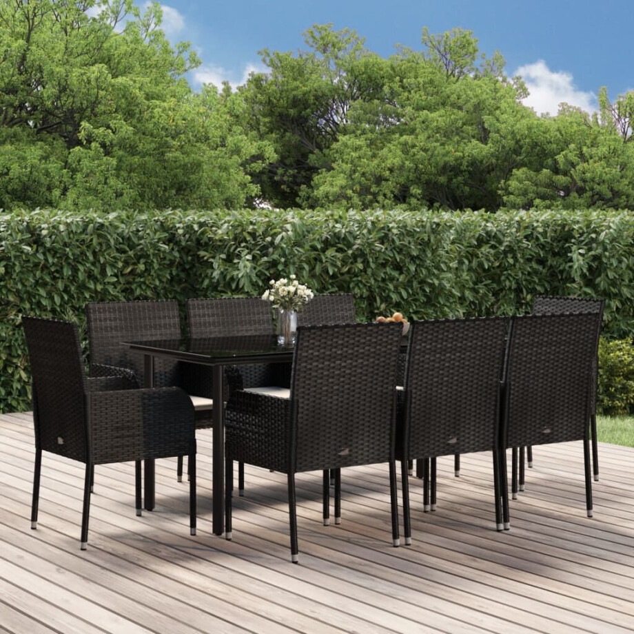 vidaXL 9-delige Tuinset poly rattan zwart afbeelding 1