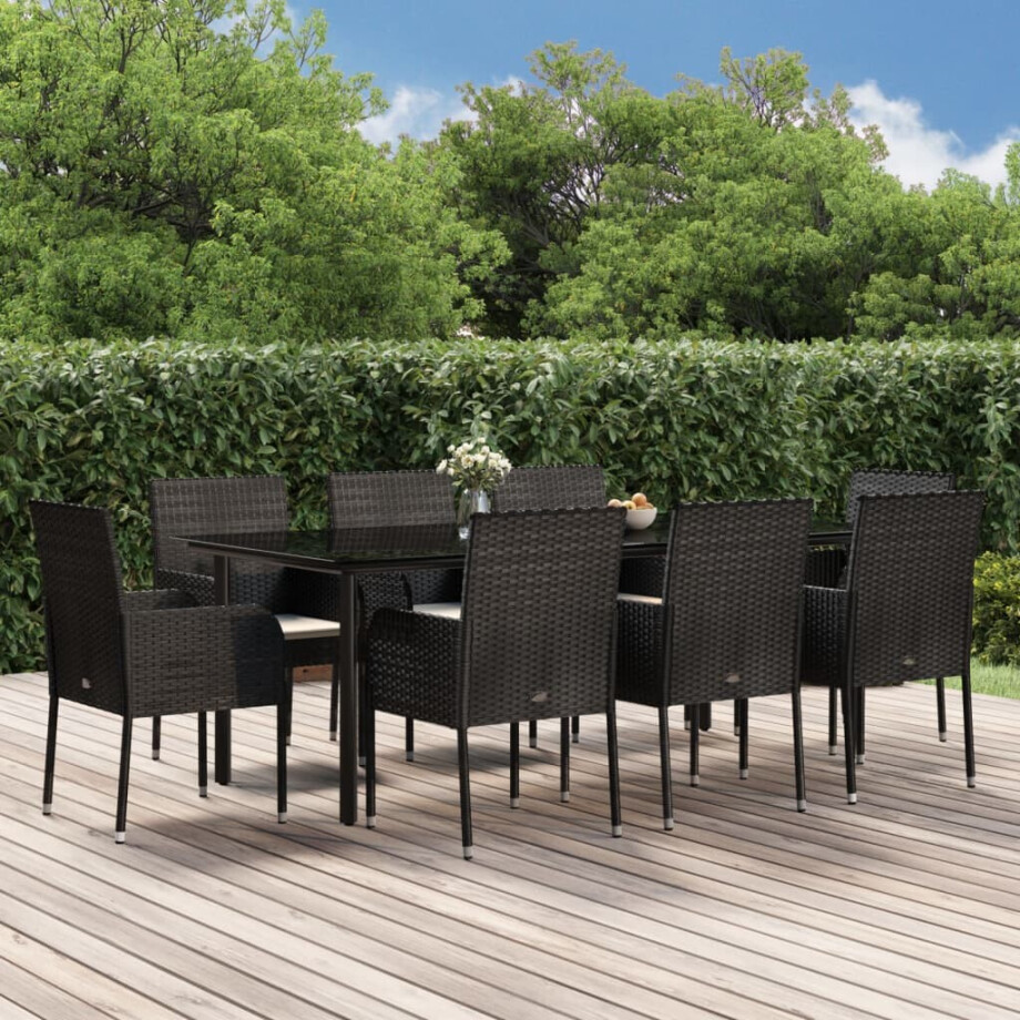 vidaXL 9-delige Tuinset poly rattan zwart afbeelding 1