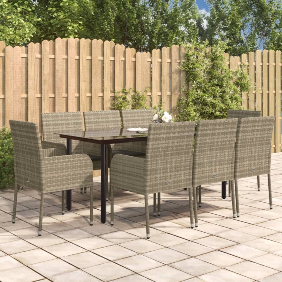 vidaXL 9-delige Tuinset met kussens poly rattan zwart en grijs afbeelding 1
