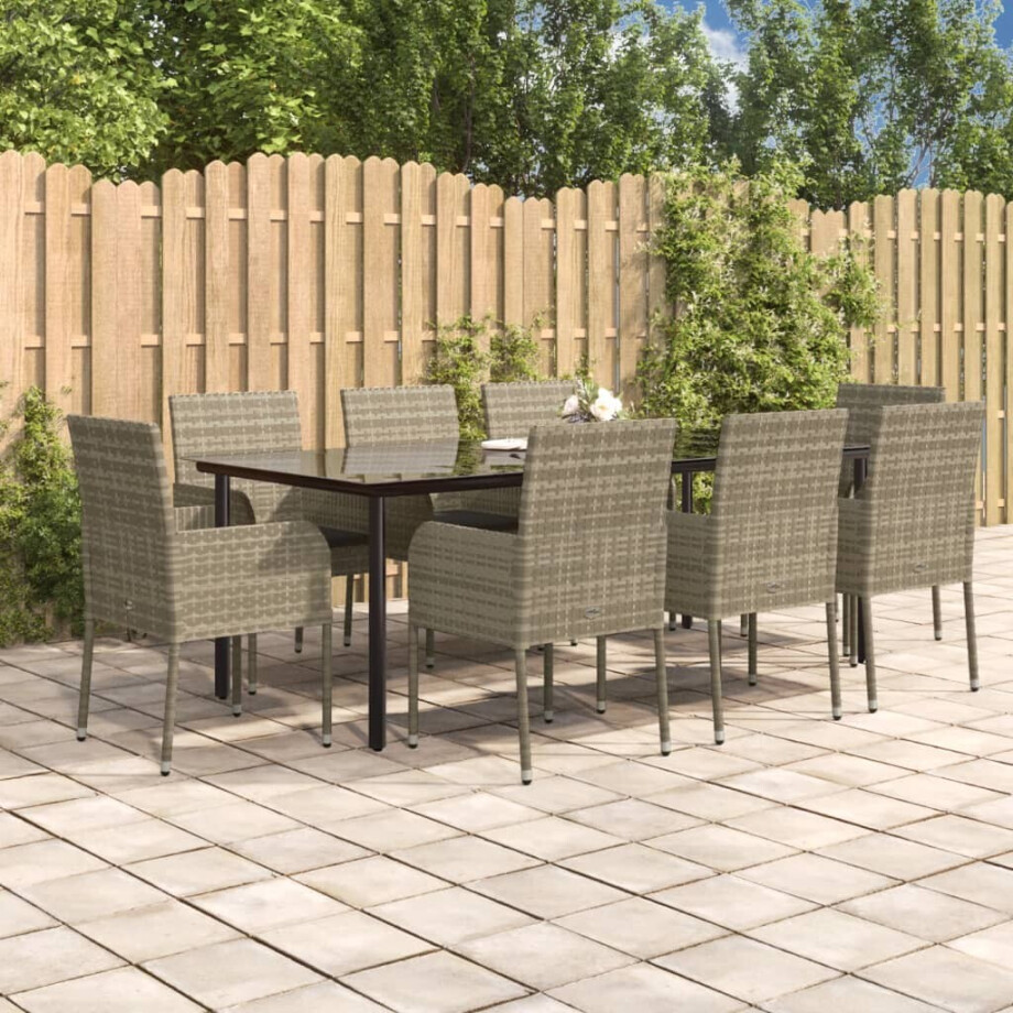 vidaXL 9-delige Tuinset met kussens poly rattan zwart en grijs afbeelding 1