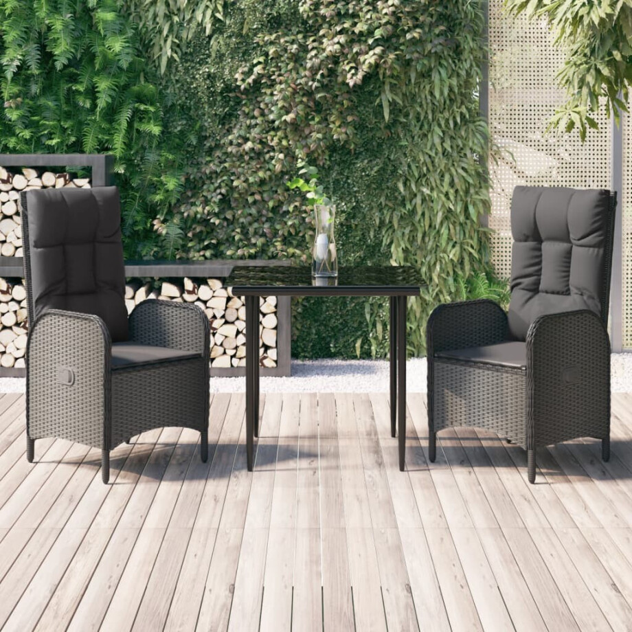 vidaXL 3-delige Tuinset met kussens poly rattan zwart vidaXL 3-delige Tuinset met kussens poly rattan zwart afbeelding 1