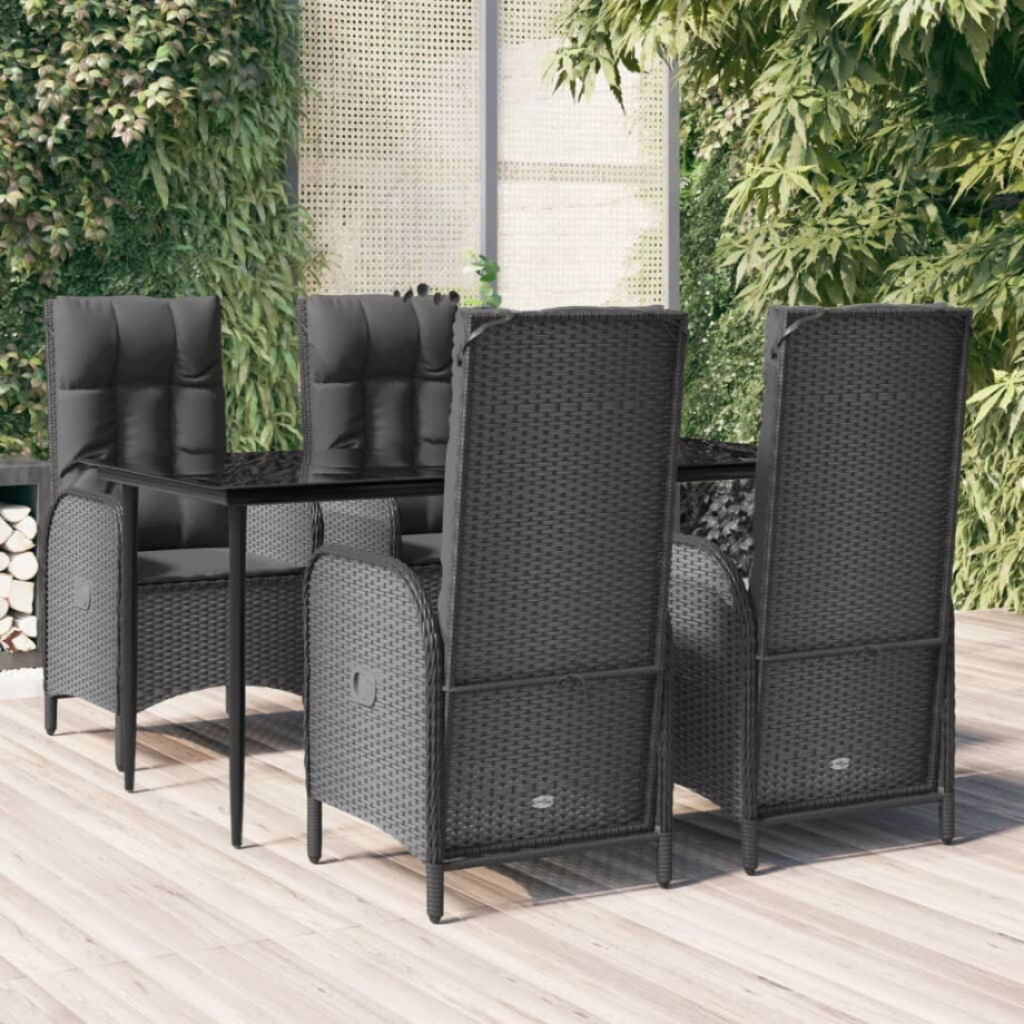 vidaXL 5-delige Tuinset met kussens poly rattan zwart afbeelding 1