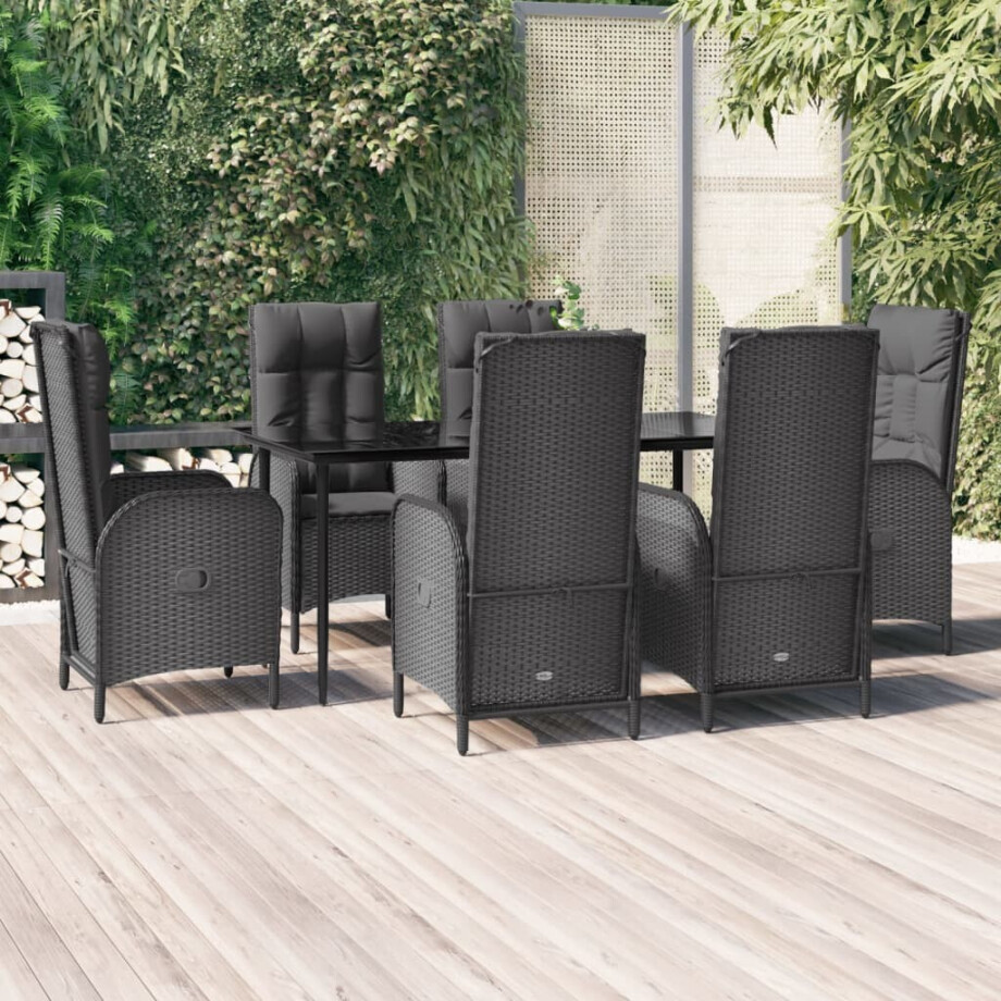 vidaXL 7-delige Tuinset met kussens poly rattan zwart afbeelding 1