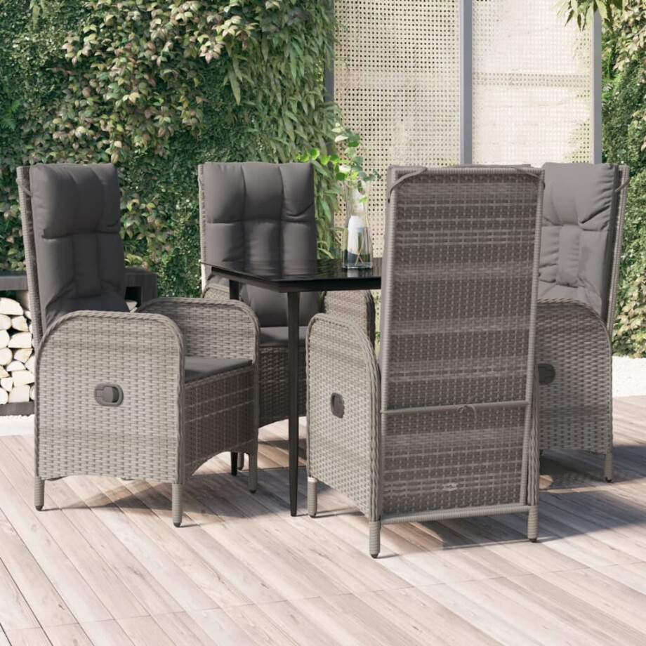 vidaXL 5-delige Tuinset met kussens poly rattan zwart en grijs vidaXL 5-delige Tuinset met kussens poly rattan zwart en grijs afbeelding 1