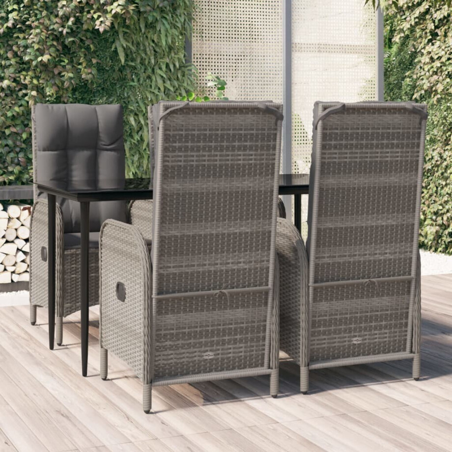 vidaXL 5-delige Tuinset met kussens poly rattan zwart en grijs vidaXL 5-delige Tuinset met kussens poly rattan zwart en grijs afbeelding 1