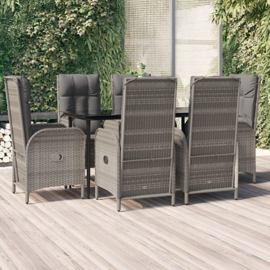 vidaXL 7-delige Tuinset met kussens poly rattan zwart en grijs vidaXL 7-delige Tuinset met kussens poly rattan zwart en grijs afbeelding 1