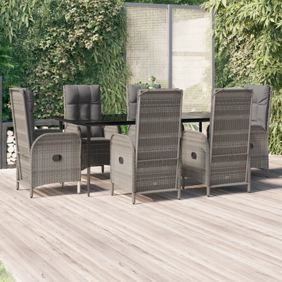 vidaXL 7-delige Tuinset met kussens poly rattan zwart en grijs afbeelding 1