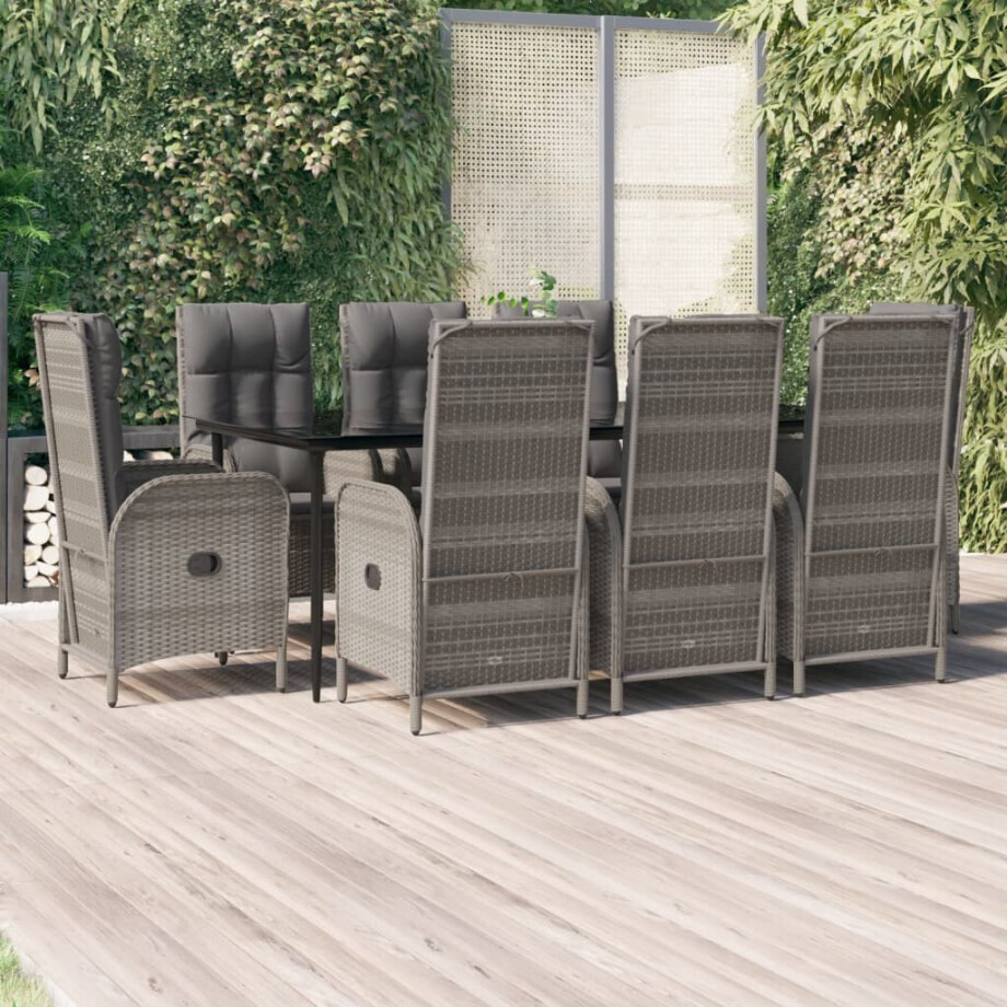 vidaXL 9-delige Tuinset met kussens poly rattan zwart en grijs afbeelding 1