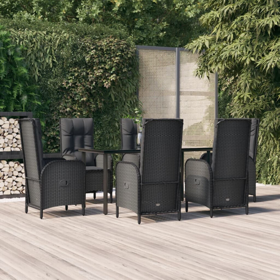 vidaXL 7-delige Tuinset met kussens poly rattan zwart vidaXL 7-delige Tuinset met kussens poly rattan zwart afbeelding 1