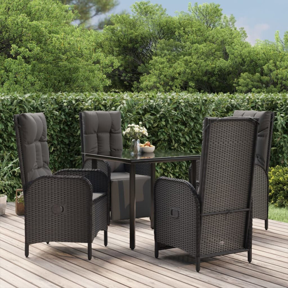 vidaXL 5-delige Tuinset met kussens poly rattan zwart afbeelding 1