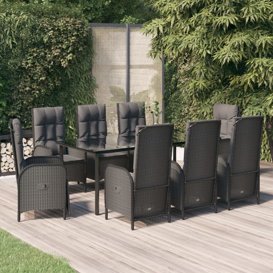 vidaXL 9-delige Tuinset poly rattan zwart afbeelding 1