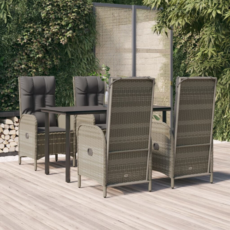 vidaXL 5-delige Tuinset met kussens poly rattan zwart en grijs vidaXL 5-delige Tuinset met kussens poly rattan zwart en grijs afbeelding 1
