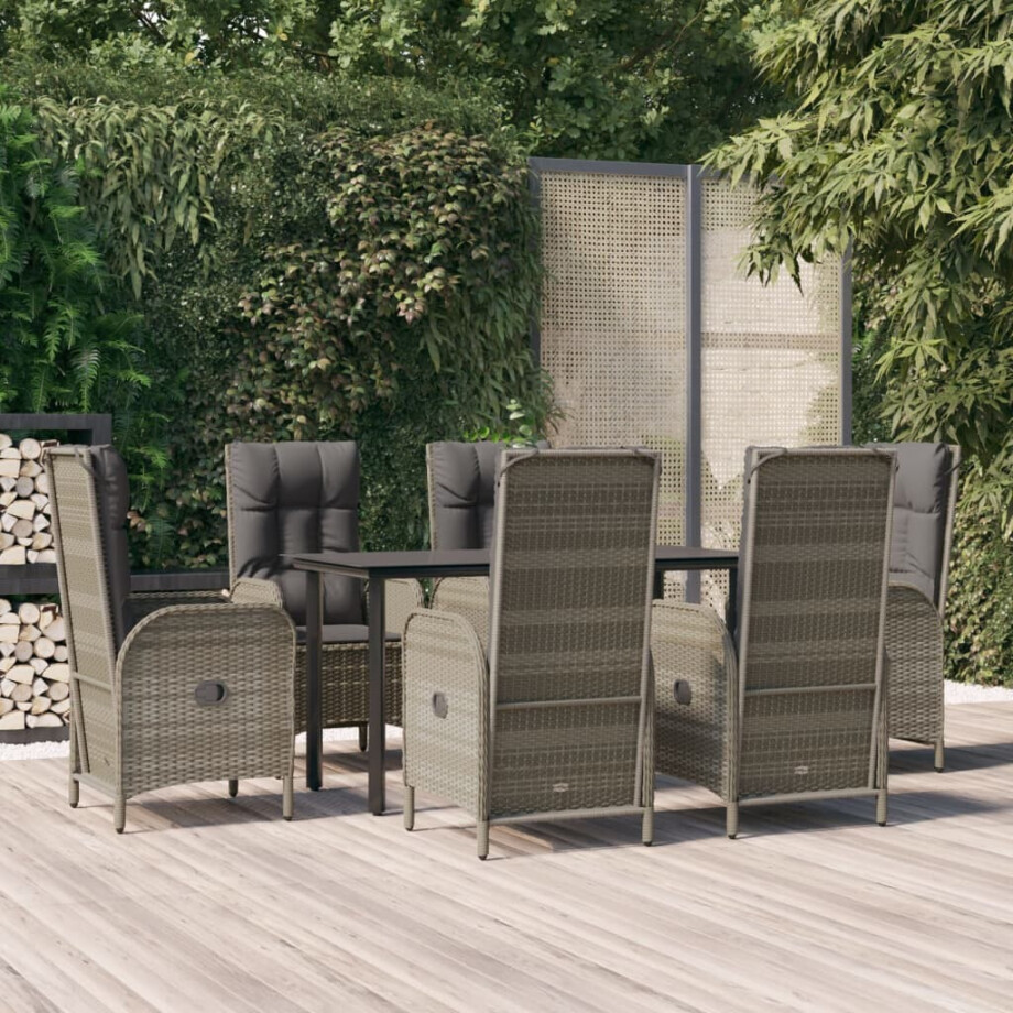 vidaXL 7-delige Tuinset met kussens poly rattan zwart en grijs vidaXL 7-delige Tuinset met kussens poly rattan zwart en grijs afbeelding 1