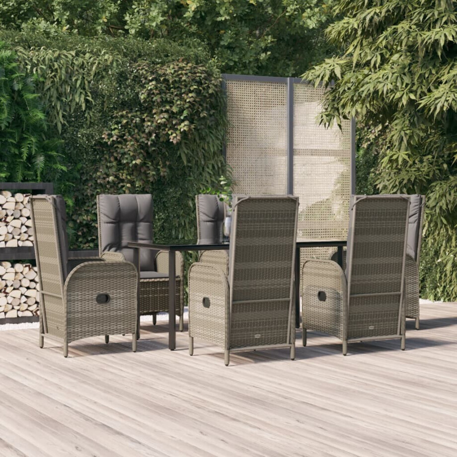 vidaXL 7-delige Tuinset met kussens poly rattan zwart en grijs afbeelding 1