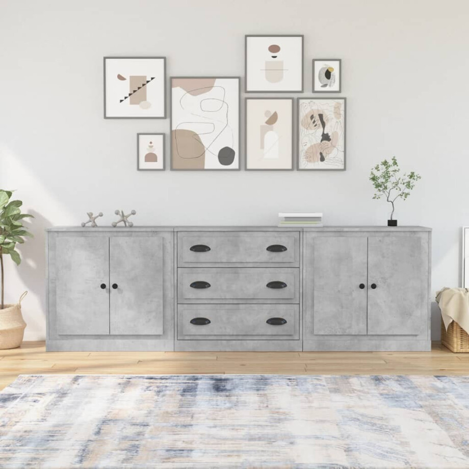 vidaXL Dressoirs 3 st bewerkt hout betongrijs afbeelding 1