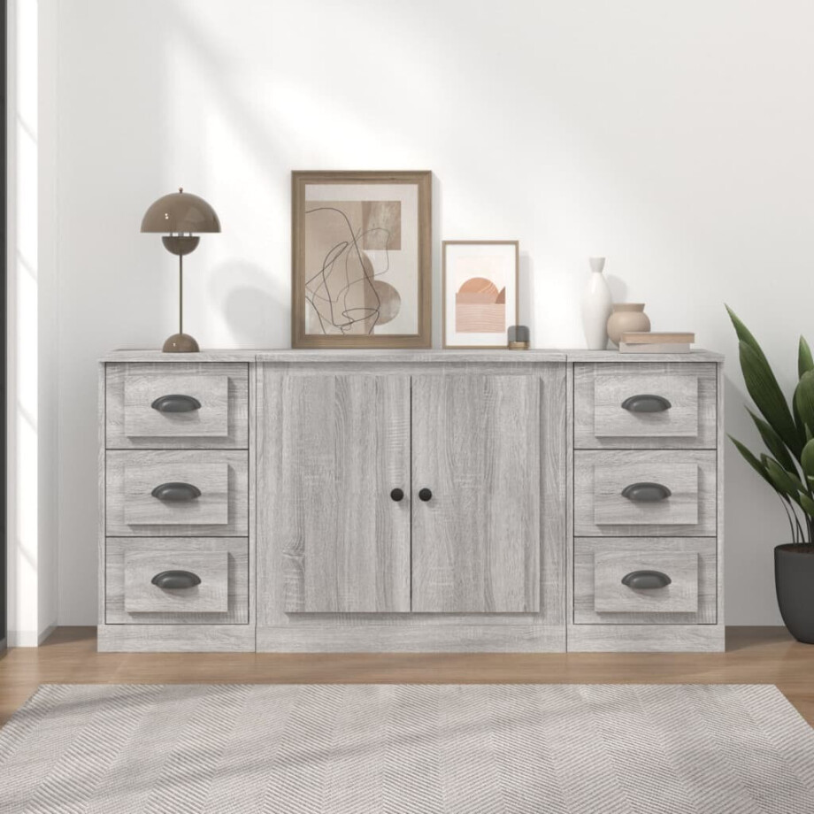vidaXL Dressoirs 3 st bewerkt hout grijs sonoma eikenkleurig afbeelding 1
