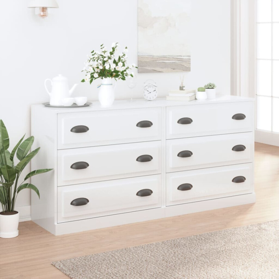vidaXL Dressoirs 2 st bewerkt hout hoogglans wit afbeelding 1
