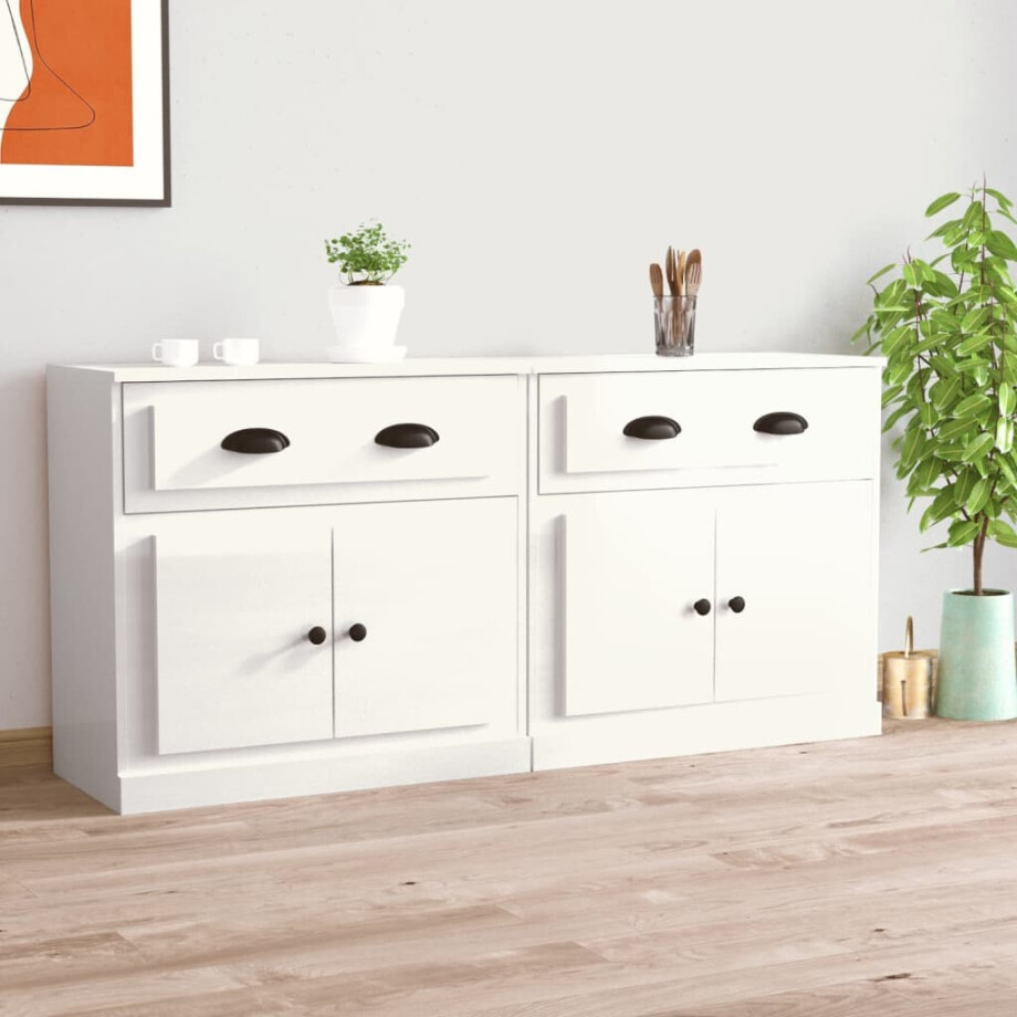 vidaXL Dressoirs 2 st bewerkt hout hoogglans wit afbeelding 1