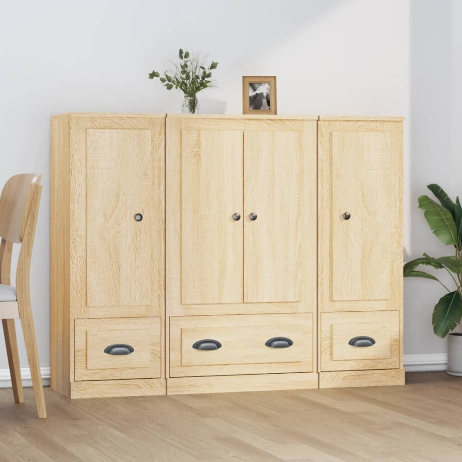vidaXL Hoge kasten 3 st bewerkt hout sonoma eikenkleurig afbeelding 1
