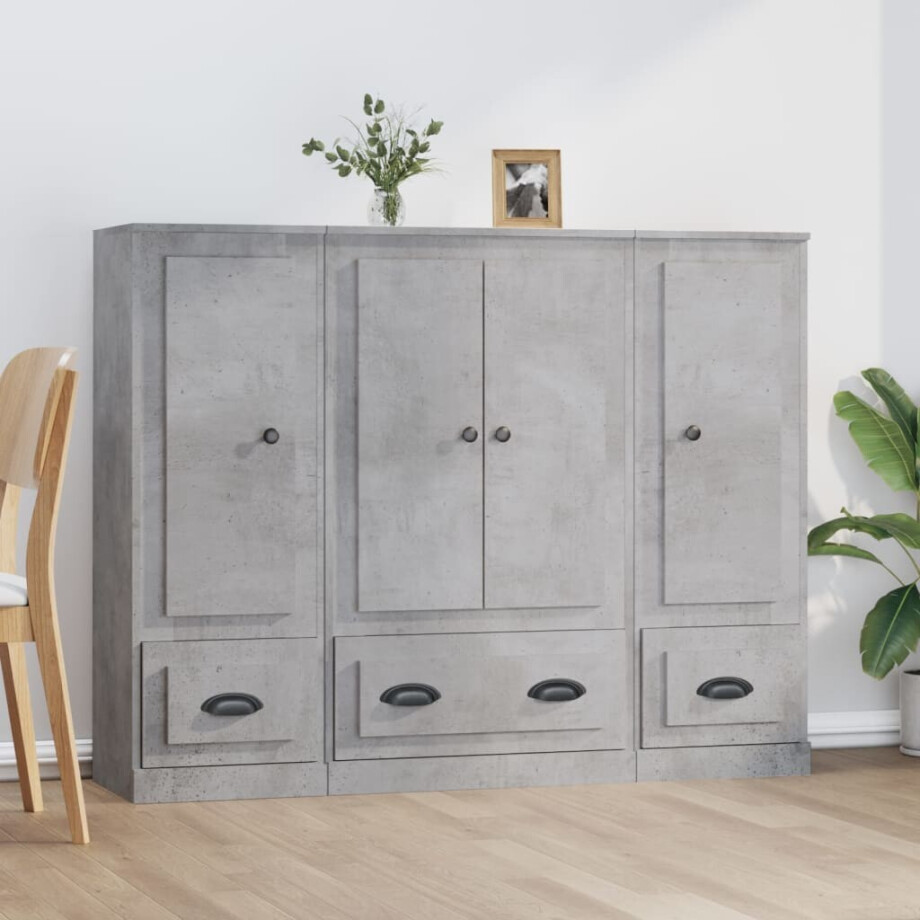 vidaXL Hoge kasten 3 st bewerkt hout betongrijs afbeelding 1