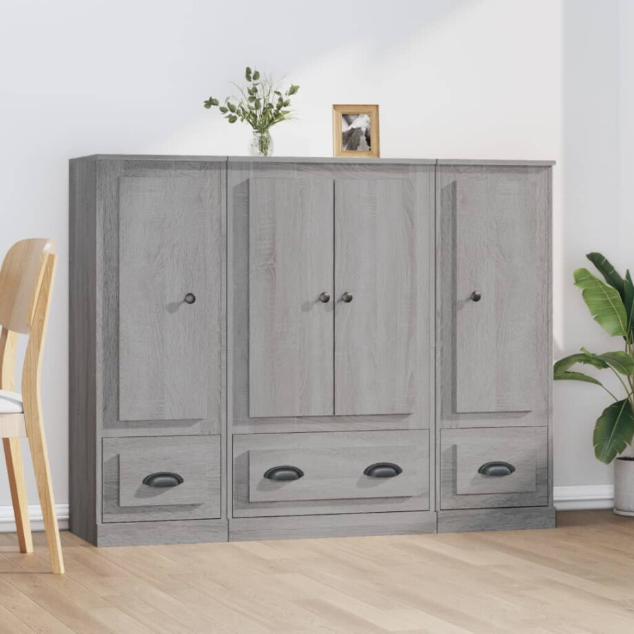 vidaXL Hoge kasten 3 st bewerkt hout grijs sonoma eikenkleurig afbeelding 1