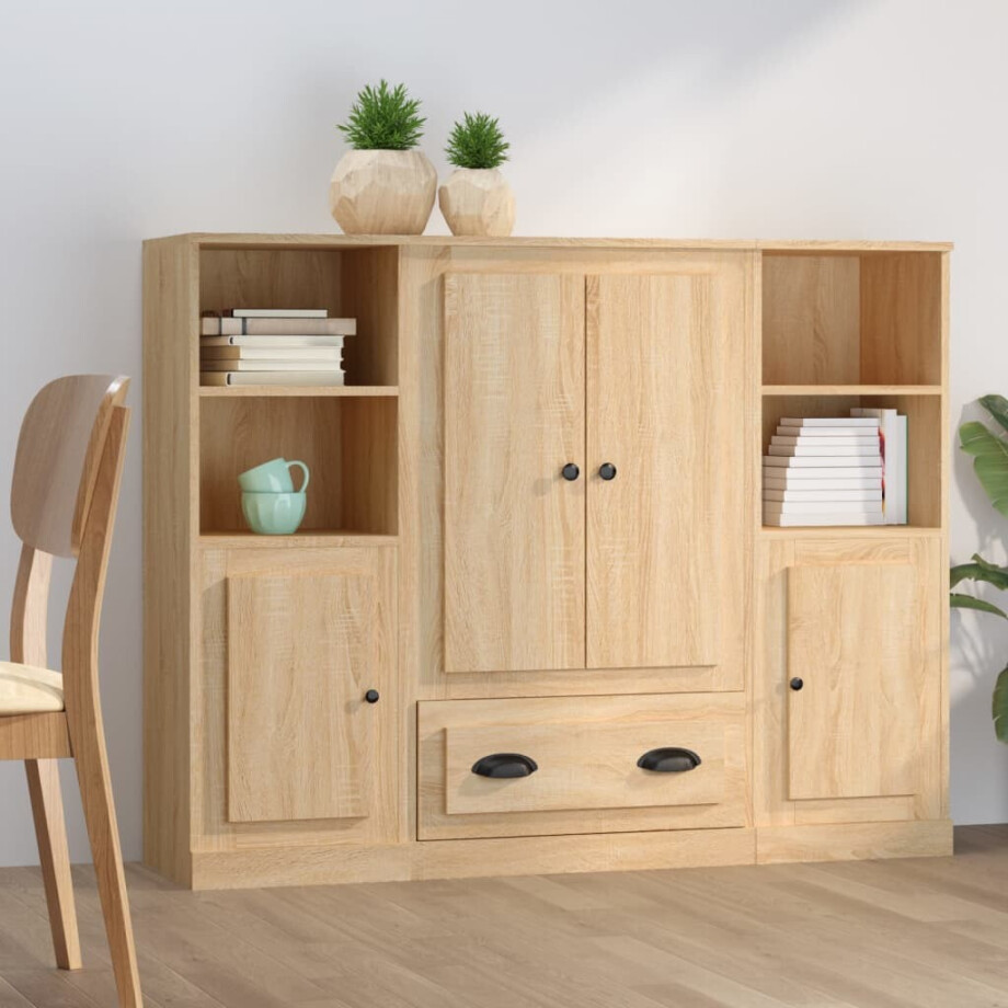 vidaXL Hoge kasten 3 st bewerkt hout sonoma eikenkleurig afbeelding 1