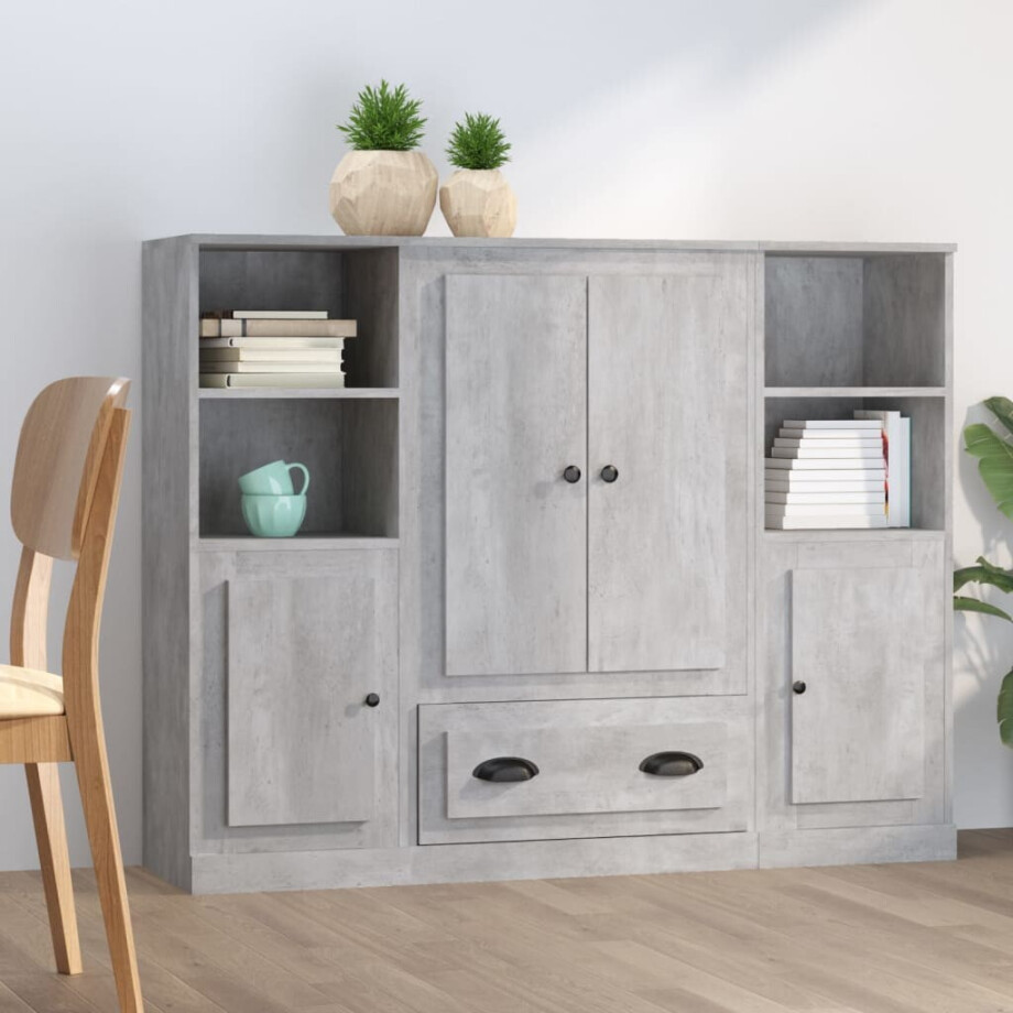 vidaXL Hoge kasten 3 st bewerkt hout betongrijs afbeelding 1