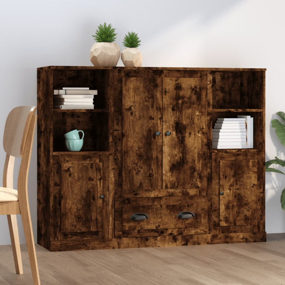 vidaXL Hoge kasten 3 st bewerkt hout gerookt eikenkleurig afbeelding 1