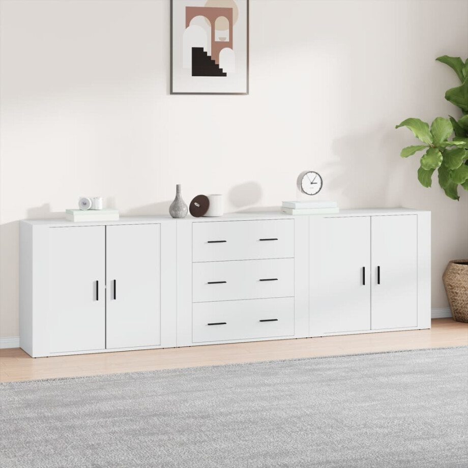 vidaXL Dressoirs 3 st bewerkt hout wit afbeelding 1