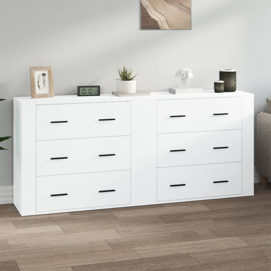 vidaXL Dressoirs 2 st bewerkt hout wit afbeelding 1