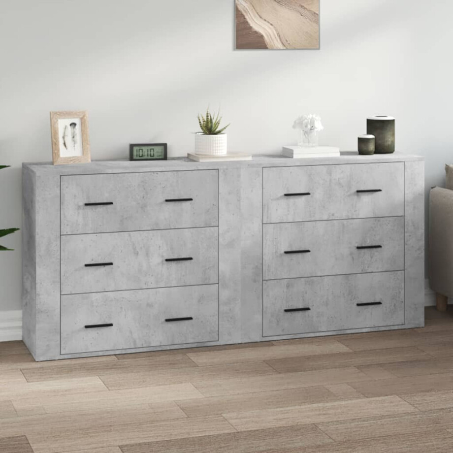 vidaXL Dressoirs 2 st bewerkt hout betongrijs afbeelding 1