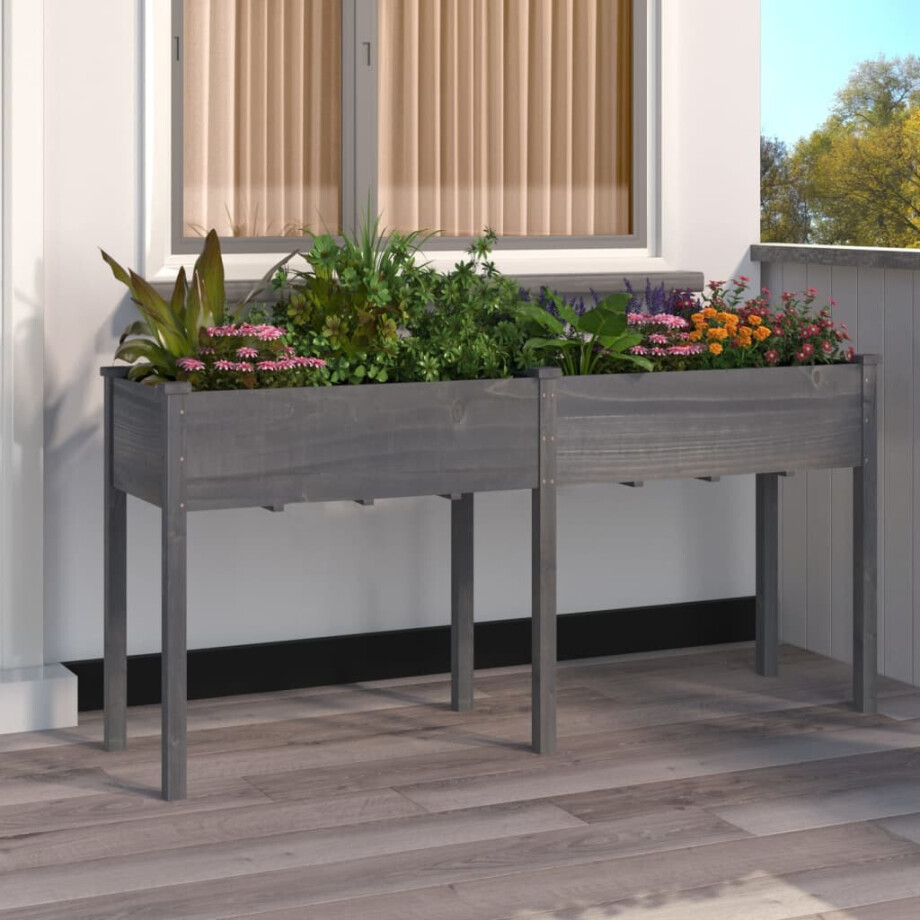 vidaXL Plantenbak met voering 161x45x76 cm massief vurenhout grijs vidaXL Plantenbak met voering 161x45x76 cm massief vurenhout grijs afbeelding 1