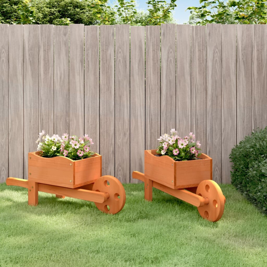 vidaXL Plantenbakken kruiwagen 2 st 47x15x19 cm massief vurenhout afbeelding 1