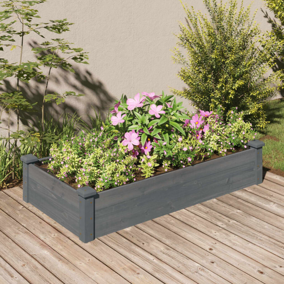 vidaXL Plantenbak verhoogd met voering 120x60x25 cm vurenhout grijs afbeelding 1