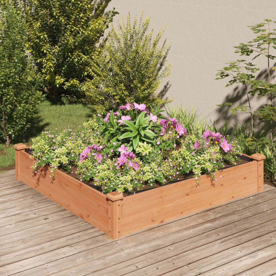 vidaXL Plantenbak verhoogd met voering 120x120x25 cm vurenhout bruin afbeelding 1