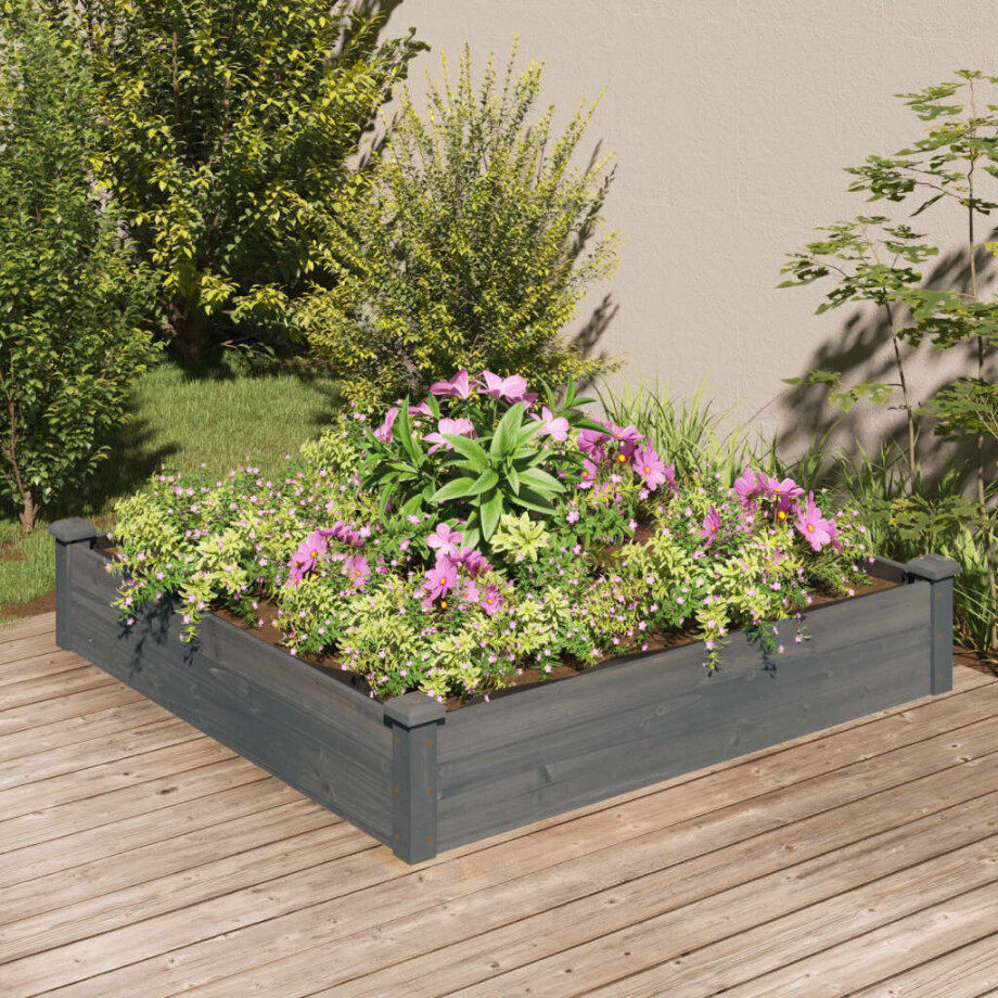 vidaXL Plantenbak verhoogd met voering 120x120x25 cm vurenhout grijs afbeelding 1